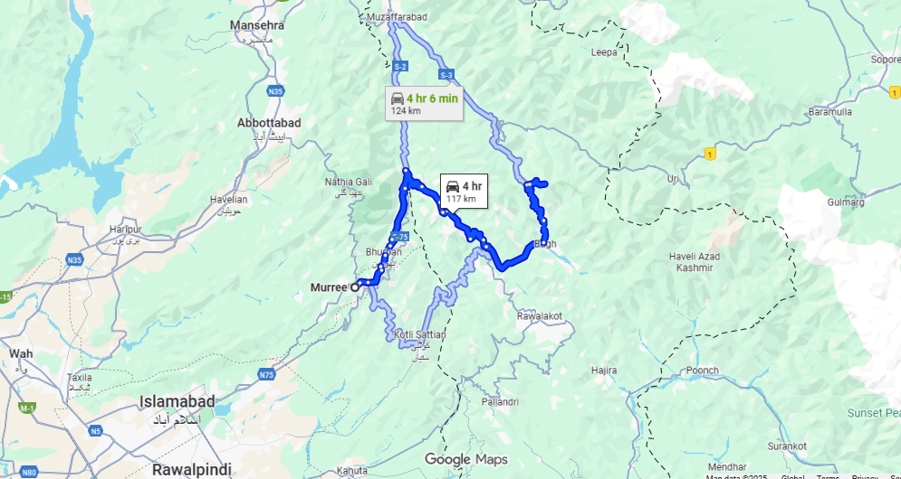 Murree to Ganga Choti map location