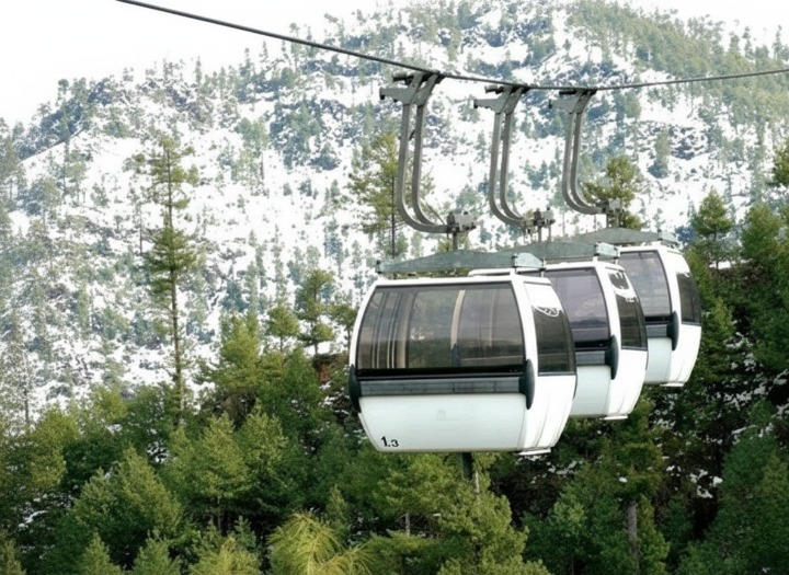 Patriata Chairlift and cable car during snowfall in Murree