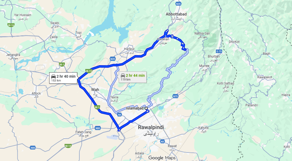 Sajikot Waterfall Map for location guidance from Islamabad